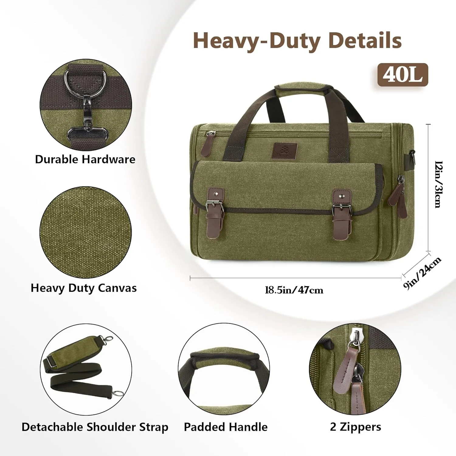 2-in-1 Hanging Canvas Mens Travel Duffle Bag - 3 Shelves, Ideal Carry-On Weekender Overnight Bag