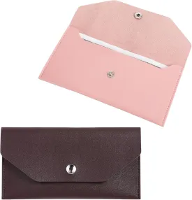 2 Pack Cash Wallets Genuine Leather, Reusable Budget Envelope Wallet, Retro Clutch Wallets for Men Women Check Billing, Minimalist for Budgeting Cash Check Billing (Pink, Brown)