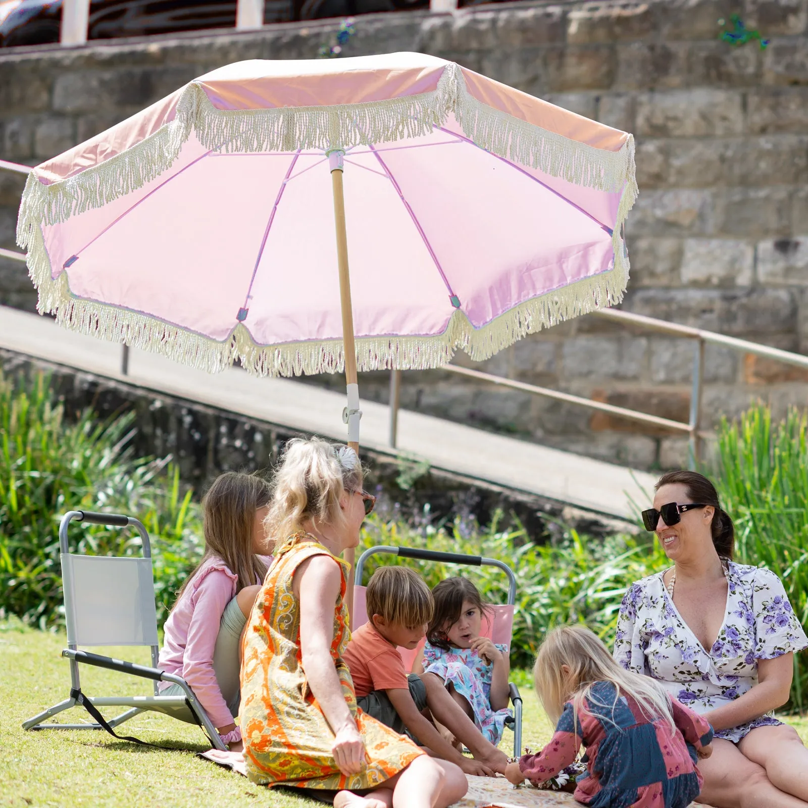 2m UPF 50  Beach Umbrella with Cotton Fringe & Carry Bag - Havana Outdoors