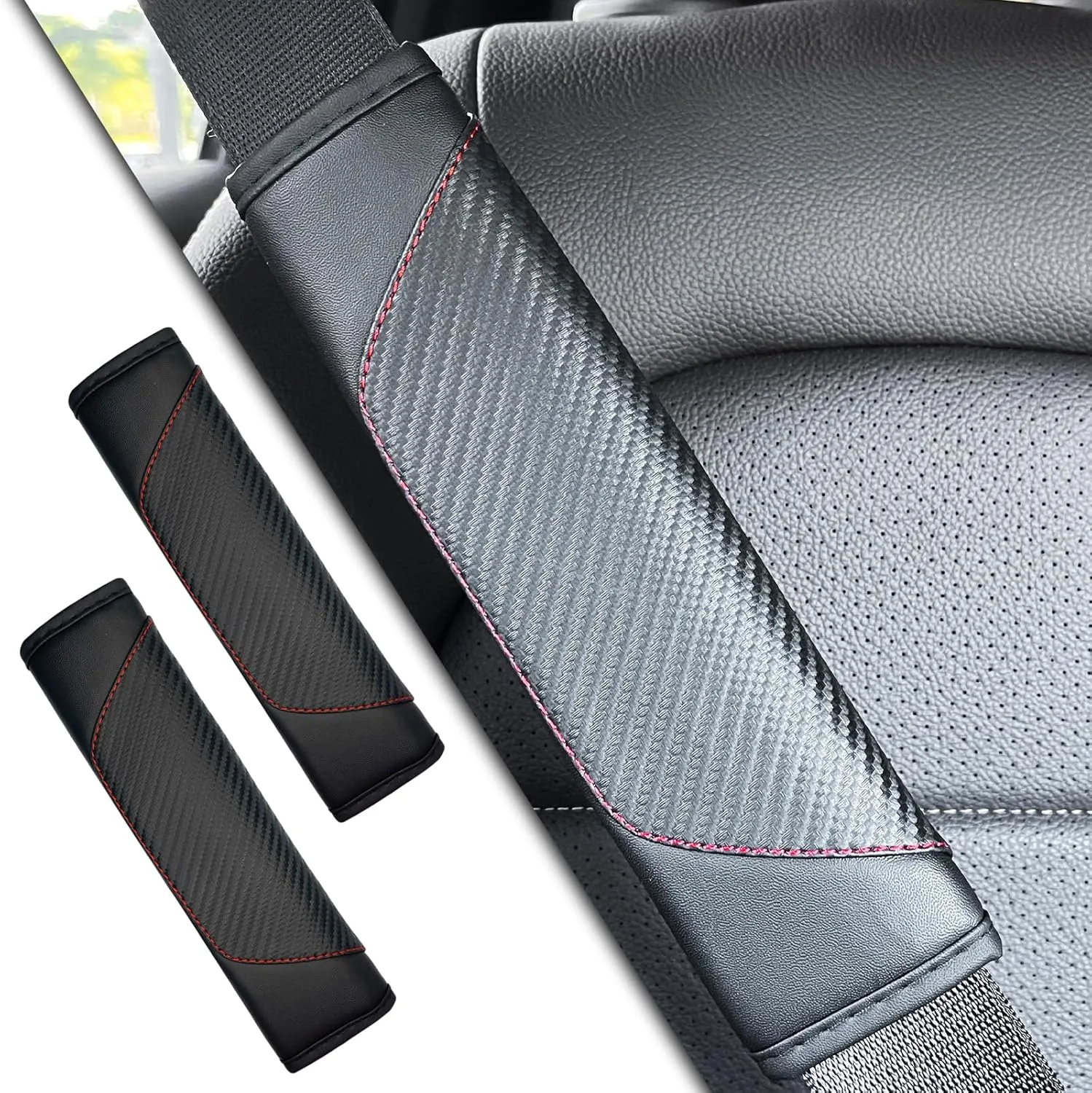 2PCS Seatbelt Cover Car Belt Cover Seatbelt Cushion, Carbon Fiber Wagon Seat Belt Pad Shoulder Strap Protection, Car Safety Seat Belt Strap Cushion Protect Your Neck and Shoulder(Black)