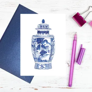 A blue and white SooChow ming jar card