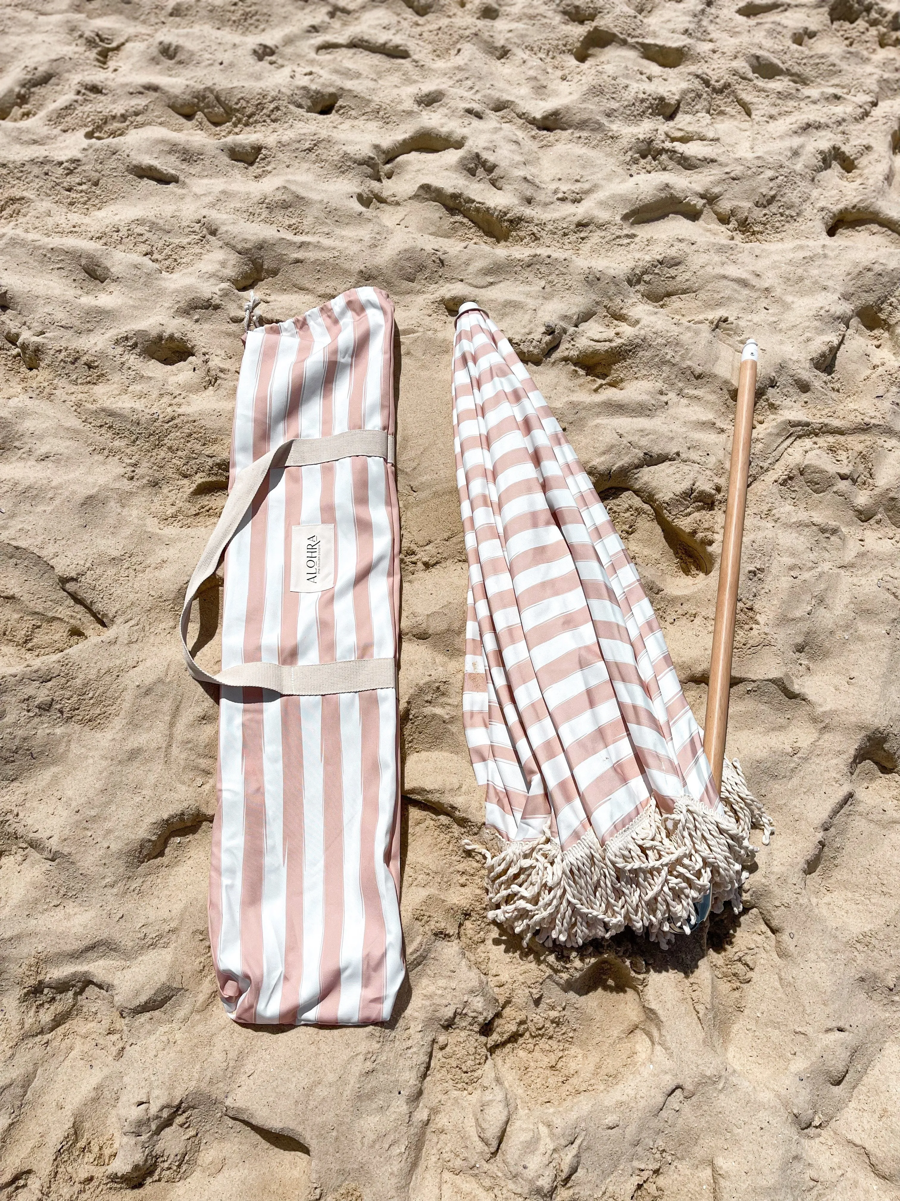 Alohra Deluxe Beach Umbrella Stripe City Beige