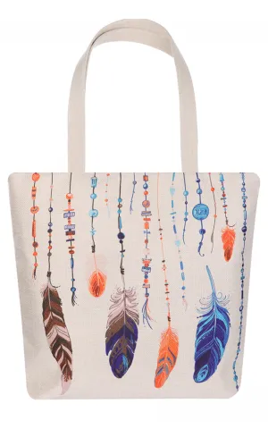 AO8031 Feather Print Tote Canvas Bag