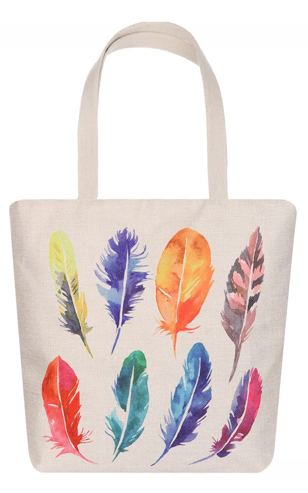 AO8032 Feather Print Tote Canvas Bag