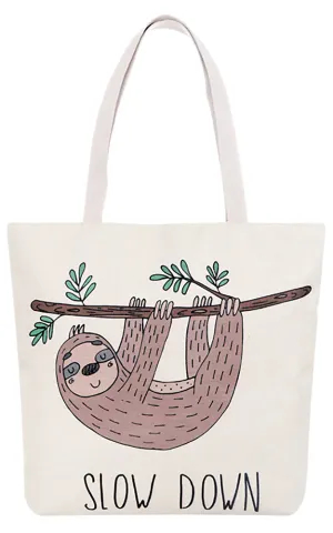 AO819 Sloth Print Tote Canvas Bag
