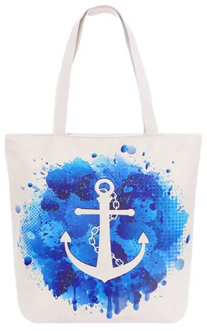 AO822 Blue Anchor Print Tote Canvas Bag