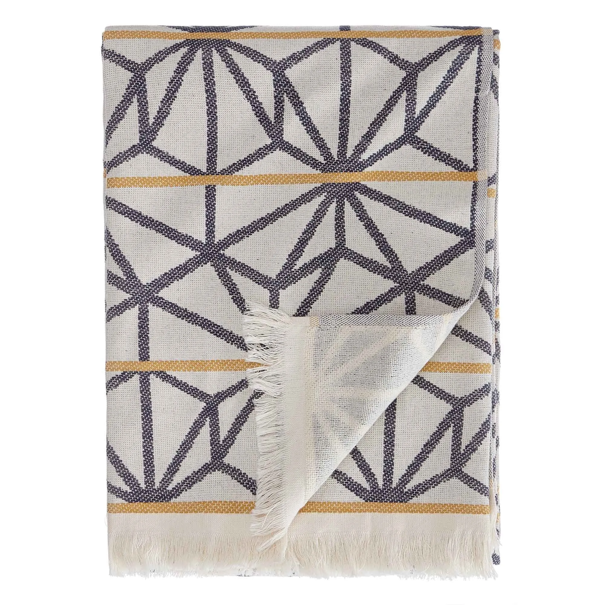 Arade Beach Towel [Natural white/Dark blue/Mustard]