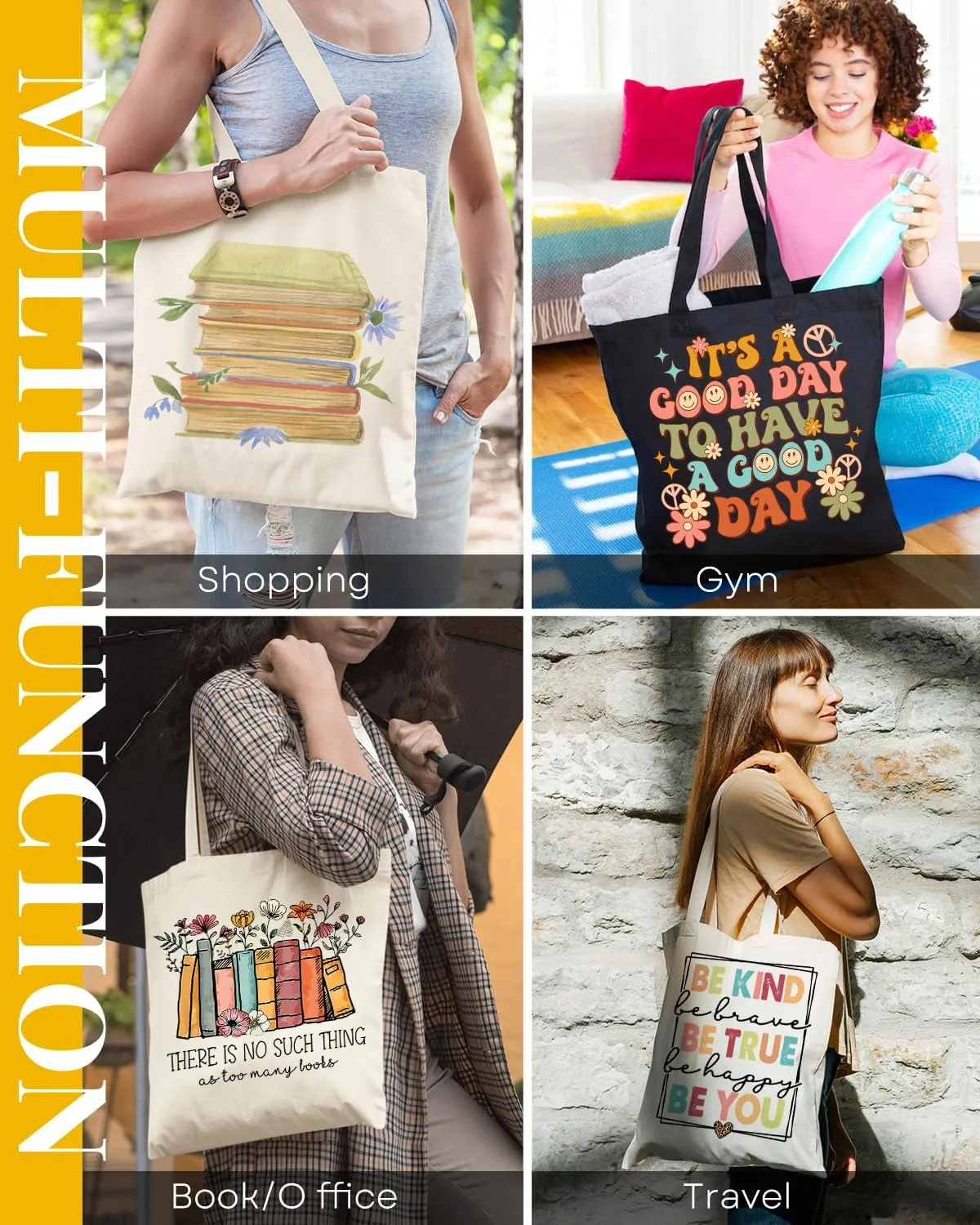 AUSVKAI Canvas Tote Bag Aesthetic for Women, Cute Cloth Cotton Bags for College Shopping Beach Grocery and Trendy Gifts