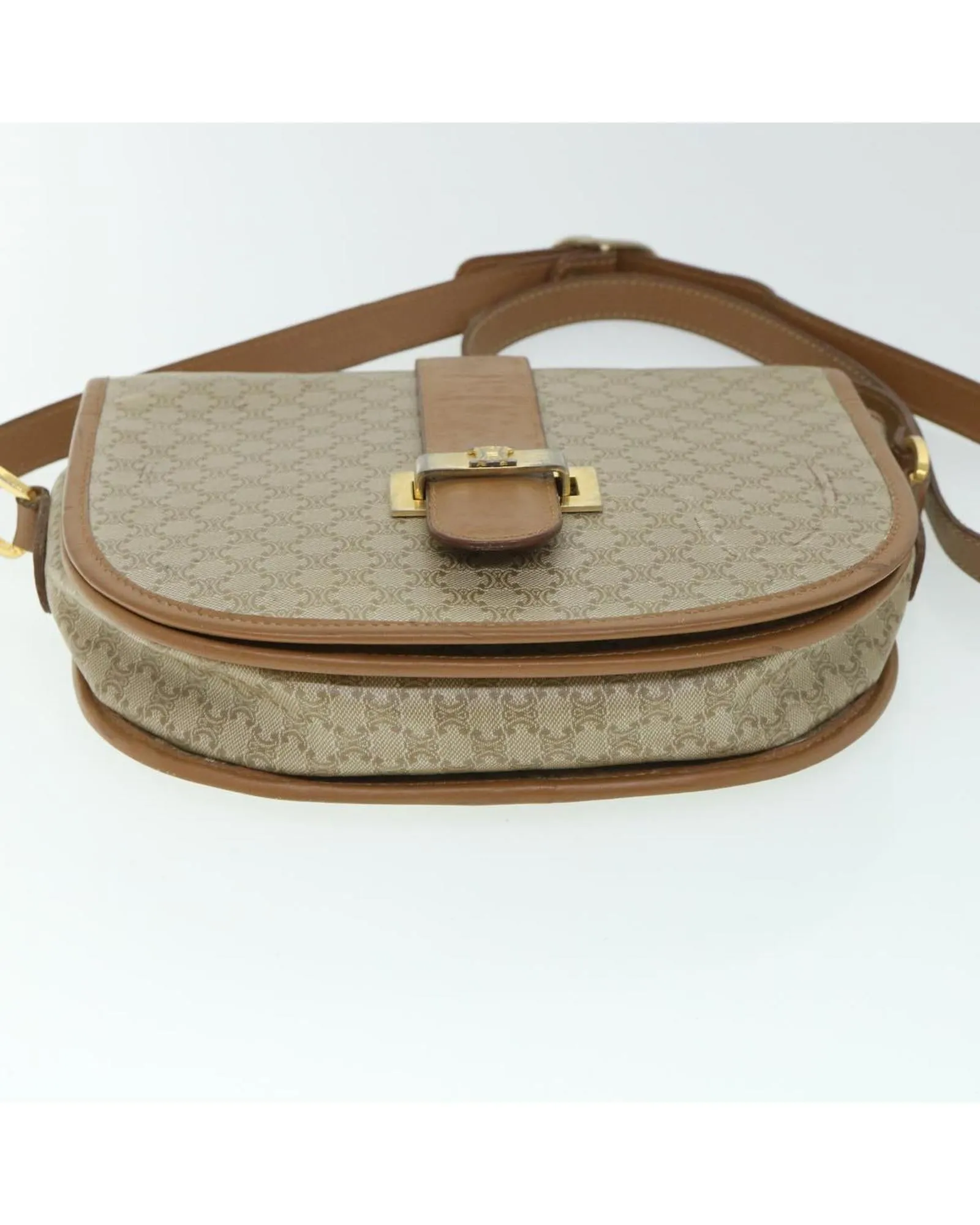 Authentic Beige Canvas Shoulder Bag with Adjustable Strap