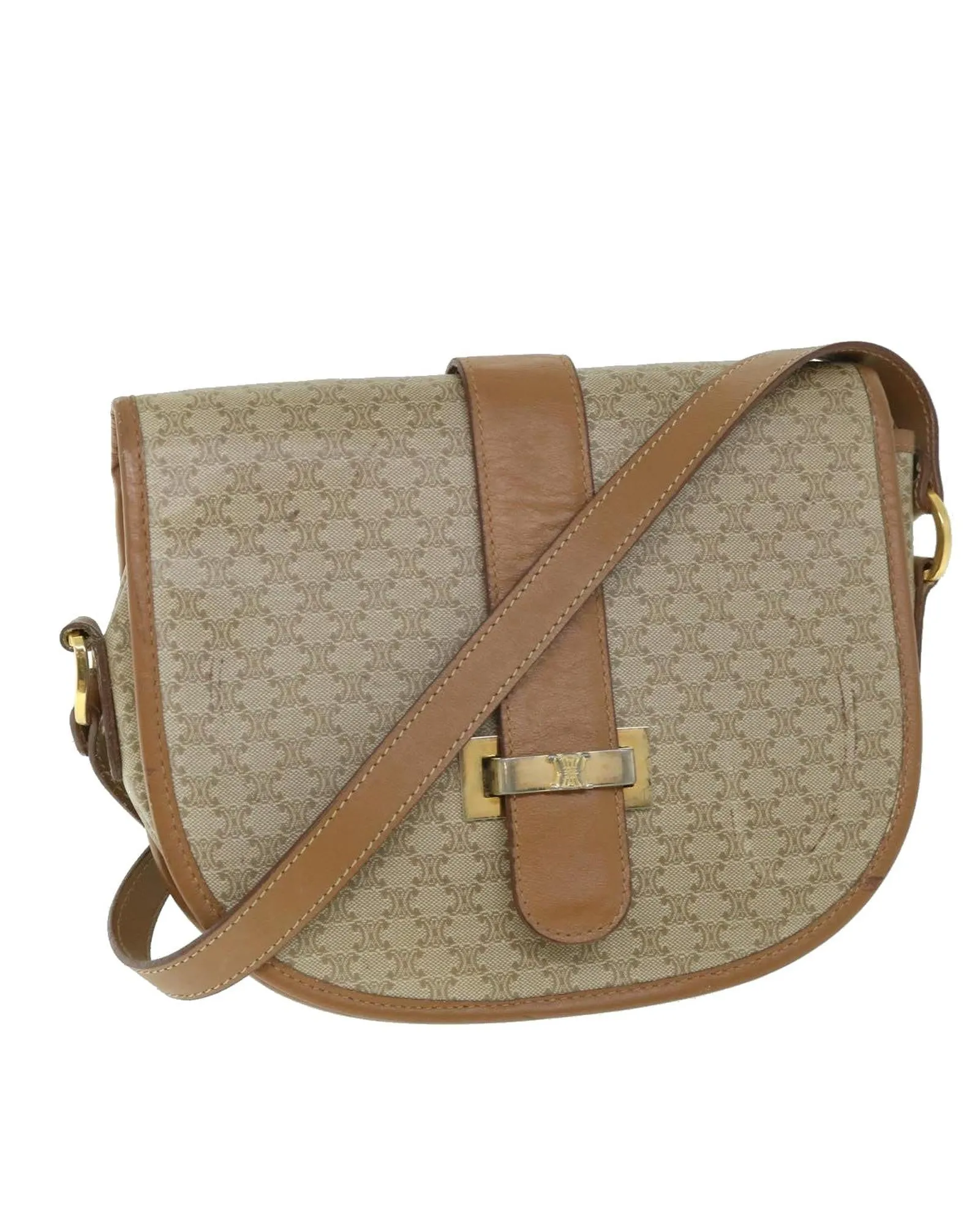 Authentic Beige Canvas Shoulder Bag with Adjustable Strap