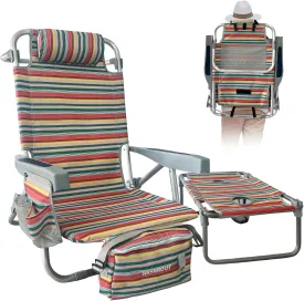 Backpack Beach Chair Aluminum with Folding Camping Table 5-Position Lay Flat Lounge Chair Outdoor for Adults with Insulated Cooler Bag and Cup Holder