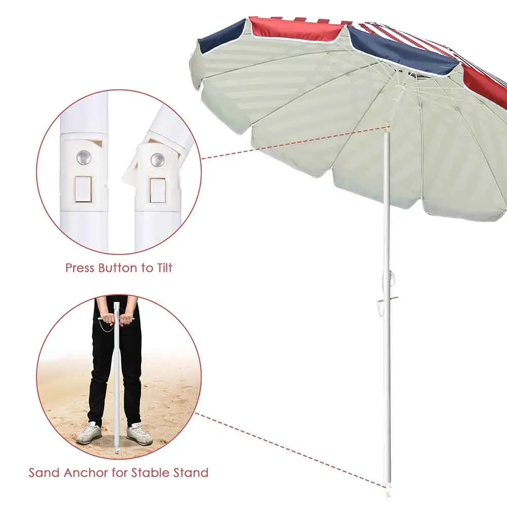 Beach Umbrella w/ Sand Anchor  6ft Tilt 12-Rib