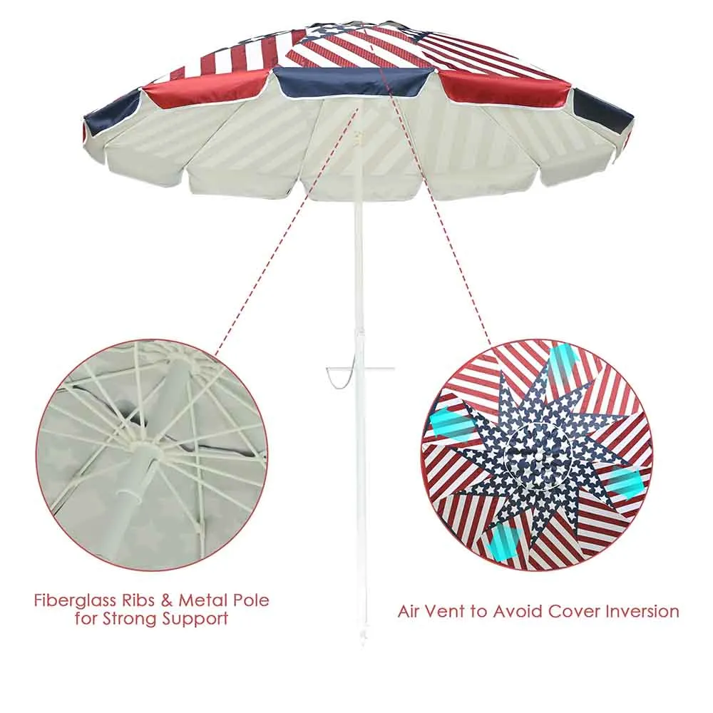 Beach Umbrella w/ Sand Anchor  6ft Tilt 12-Rib