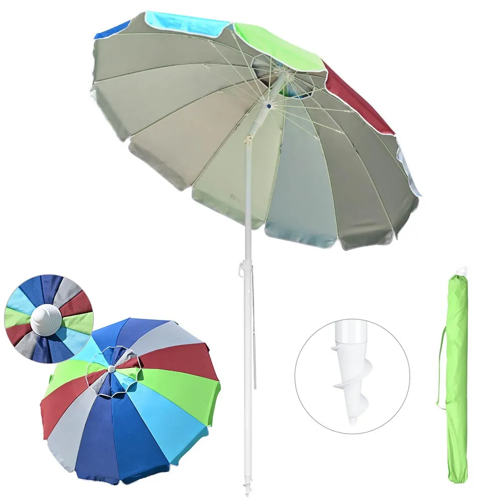 Beach Umbrella w/ Sand Anchor  6ft Tilt 12-Rib