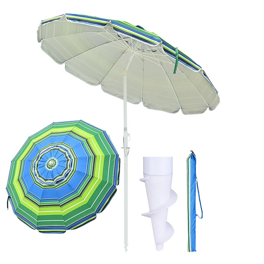 Beach Umbrella w/ Sand Anchor  6ft Tilt 12-Rib