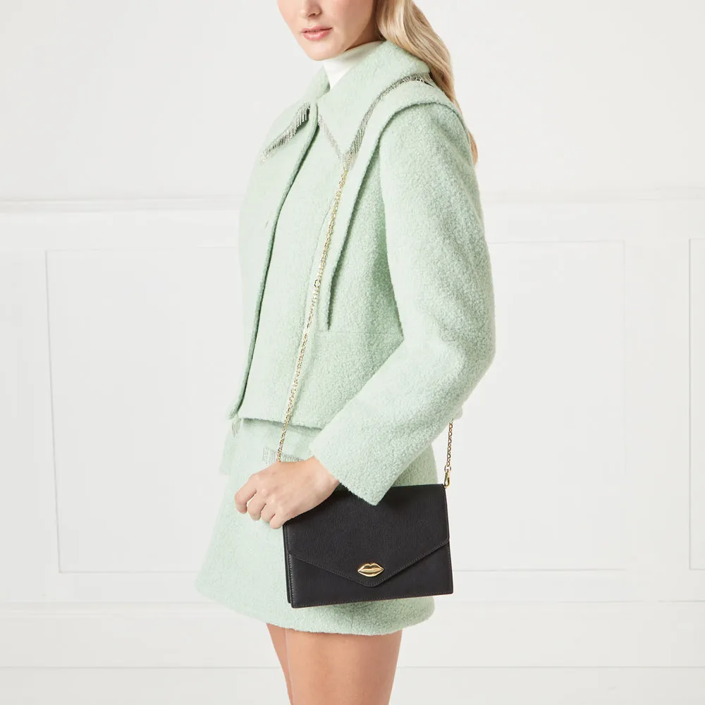 BLACK TEXTURED LEATHER RUDY CLUTCH BAG