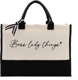 Boss Lady Things Canvas Bag Gift, Boss Lady Gift, Thank You Gift for Women Boss Leader Manager, Canvas Tote Bags for Women, Reusable Grocery Shopping Bag with Handle, Travel Bag, Canvas Beach Totes