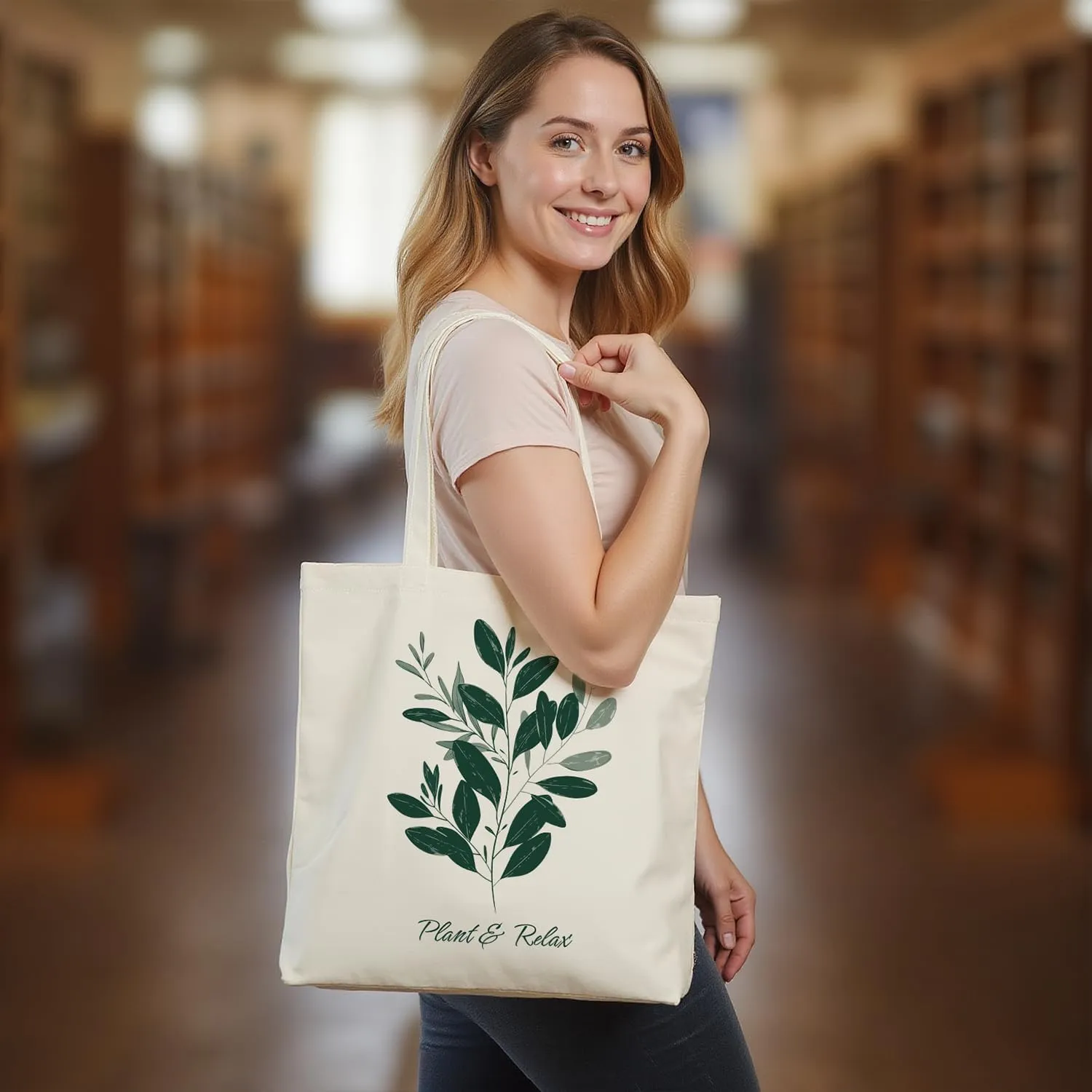 Canvas Tote Bag for Women, Tote Bag with Zipper Inner Pocket, Zippered Canvas Bag for Shopping Work Grocery Everyday