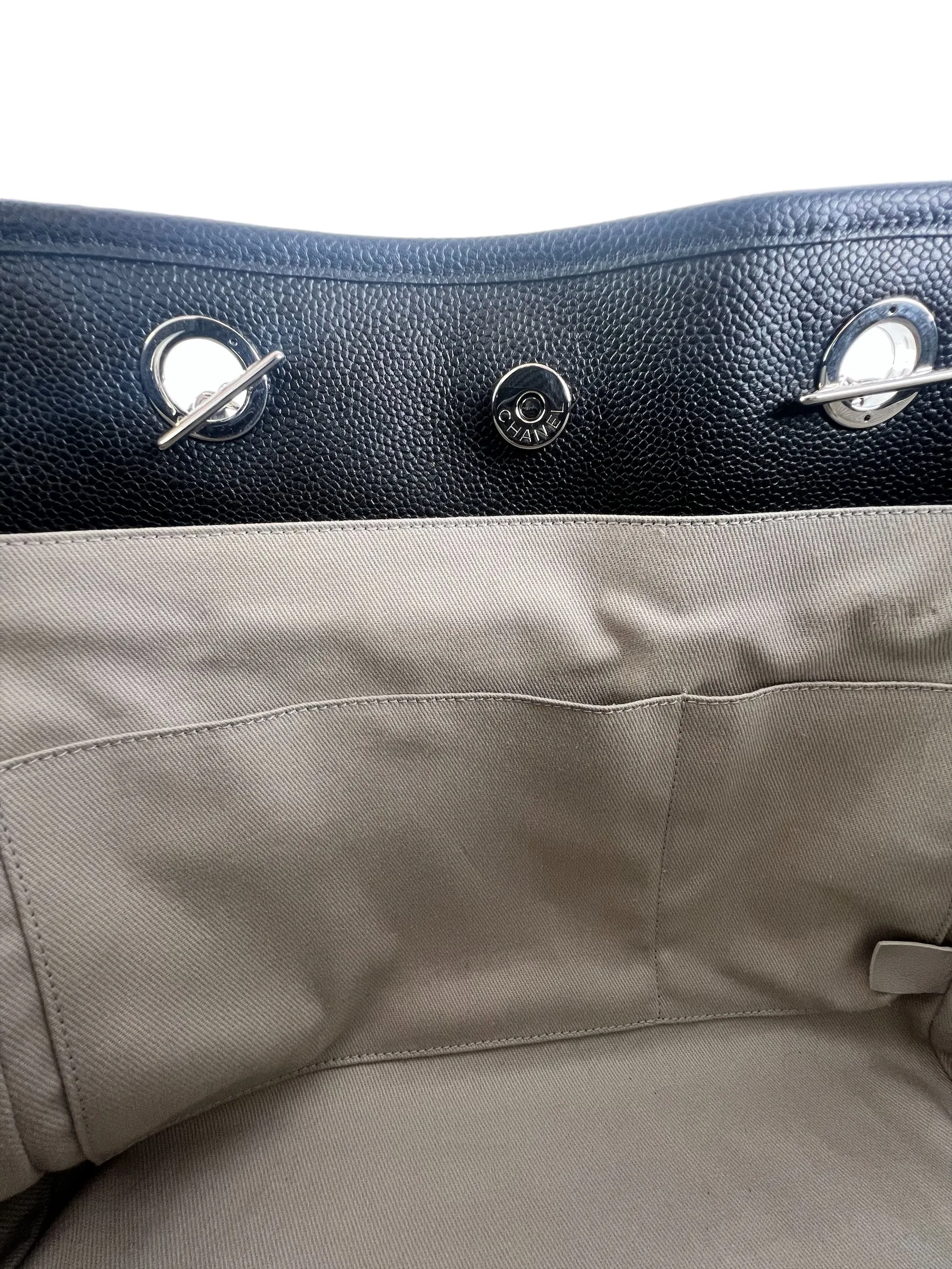 Chanel Black Coated Leather Deauville Shopping Tote