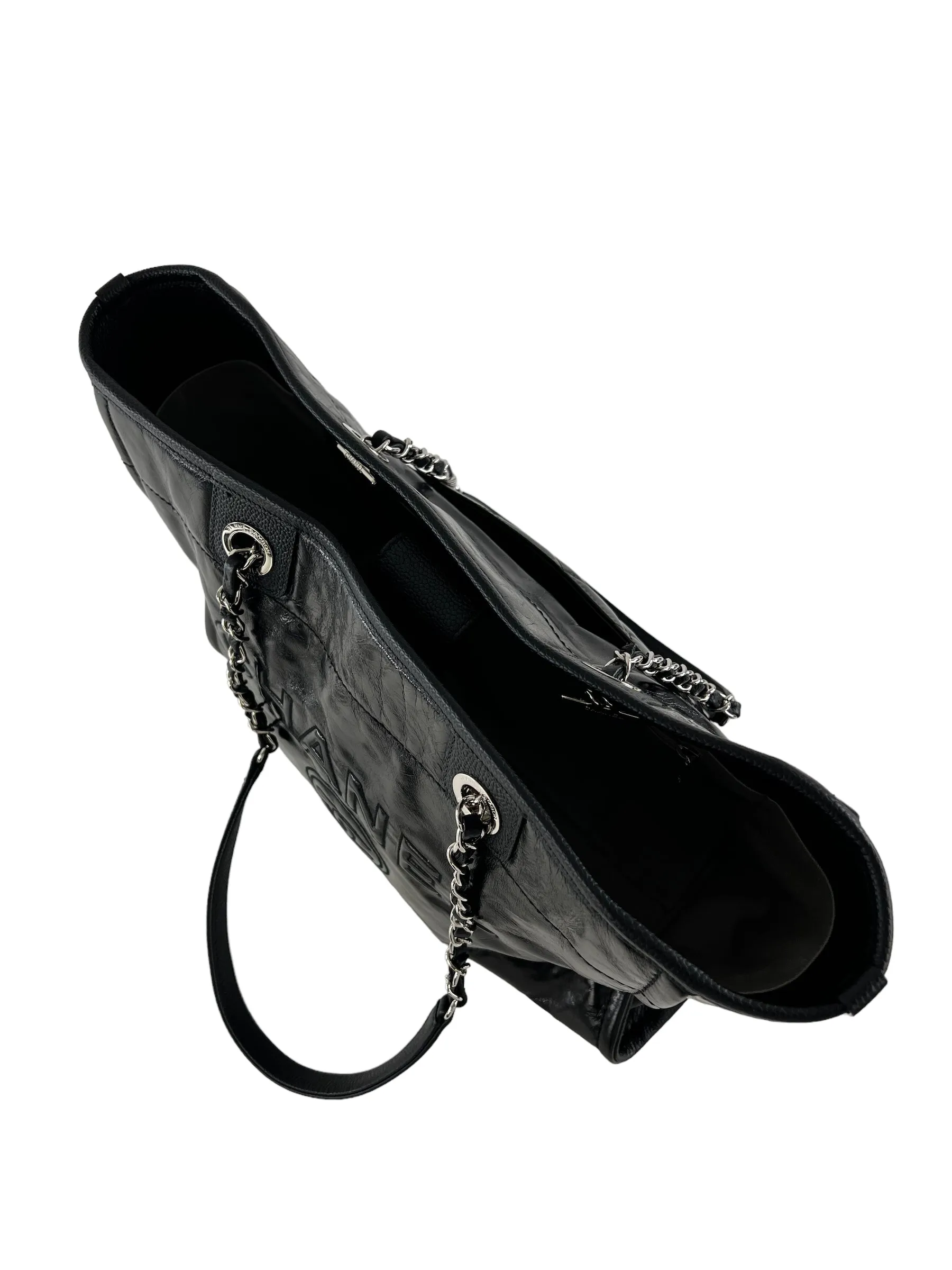 Chanel Black Coated Leather Deauville Shopping Tote