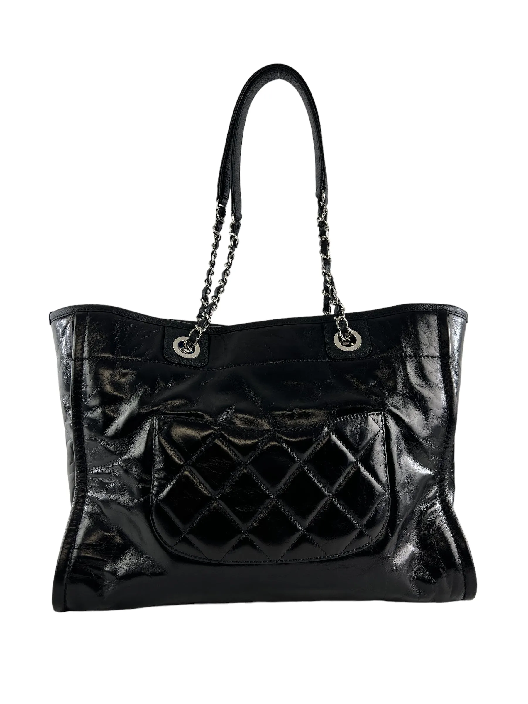 Chanel Black Coated Leather Deauville Shopping Tote