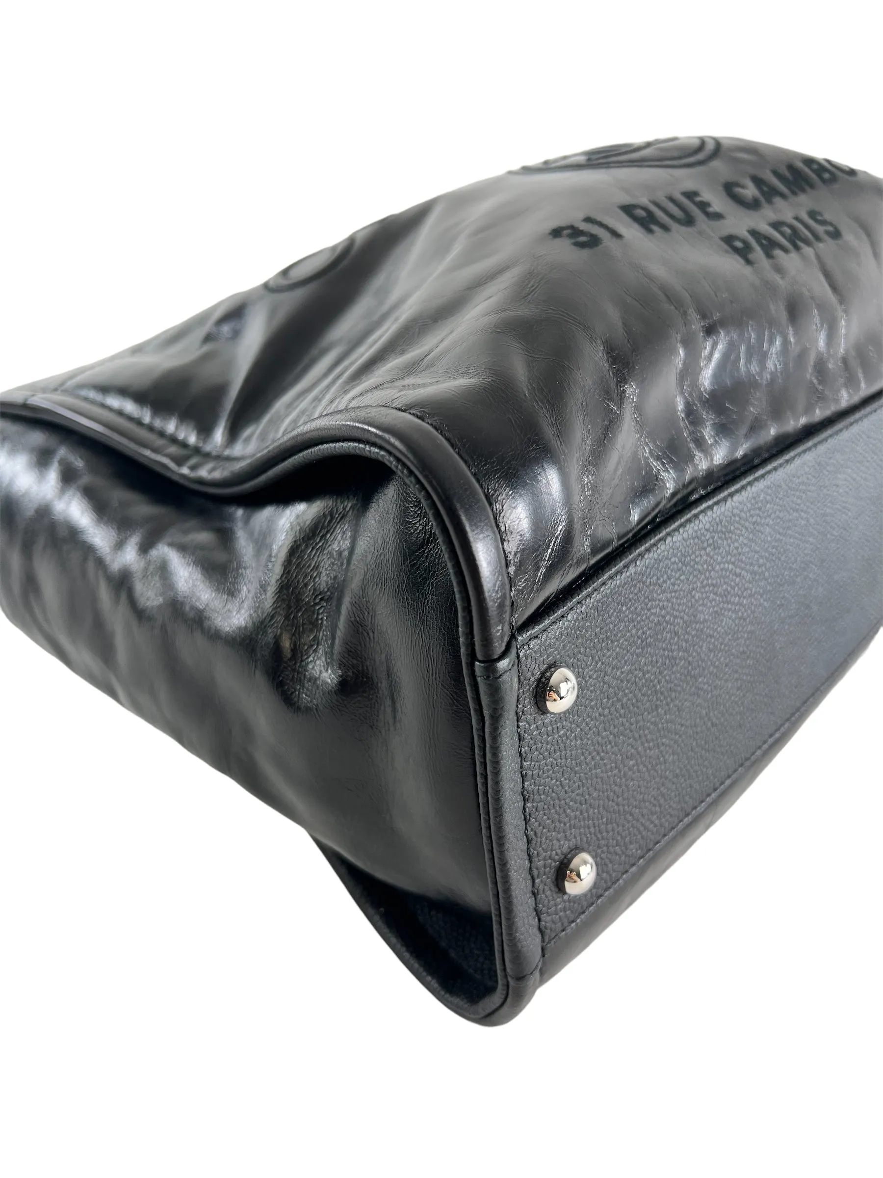Chanel Black Coated Leather Deauville Shopping Tote