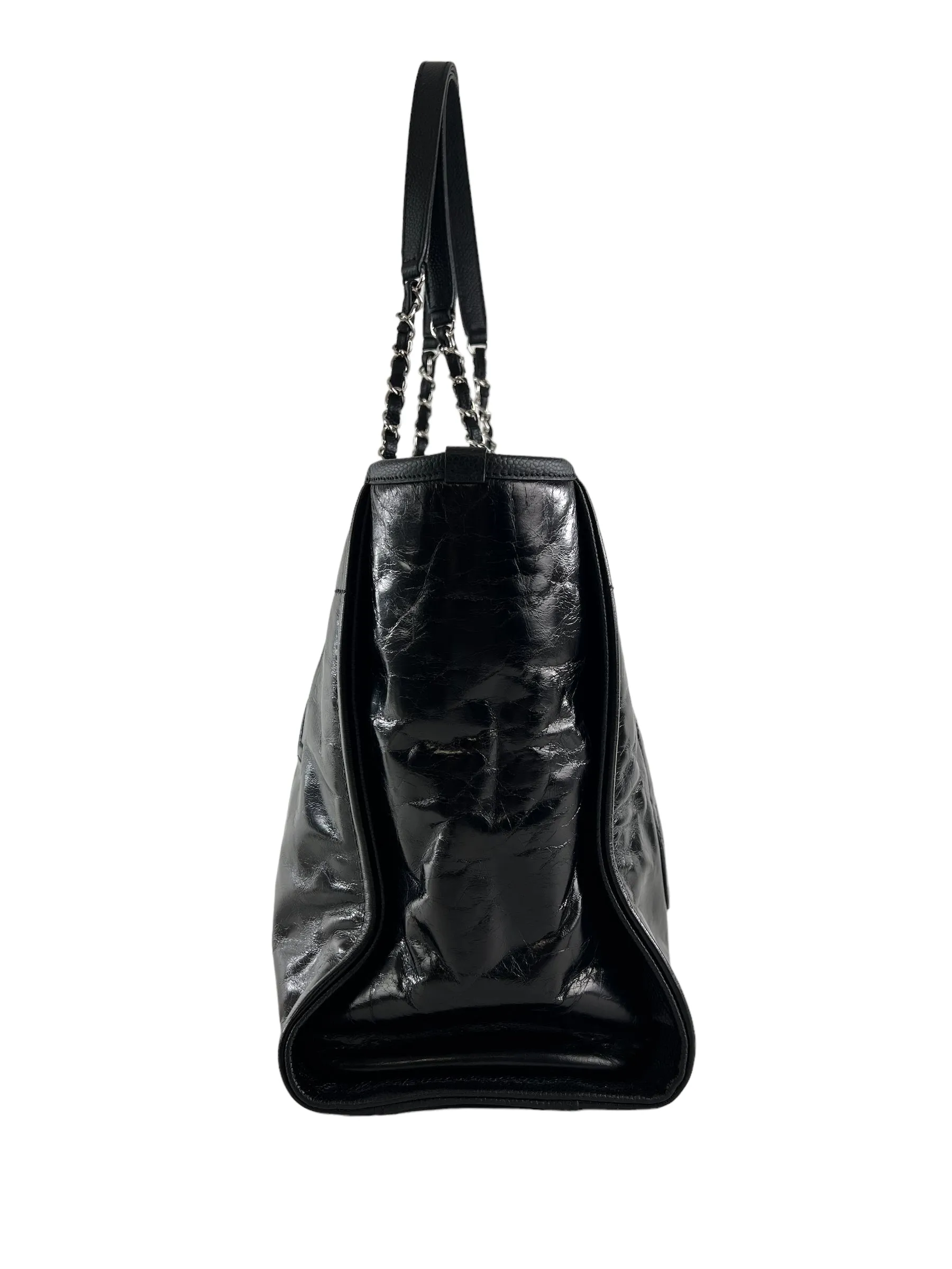 Chanel Black Coated Leather Deauville Shopping Tote