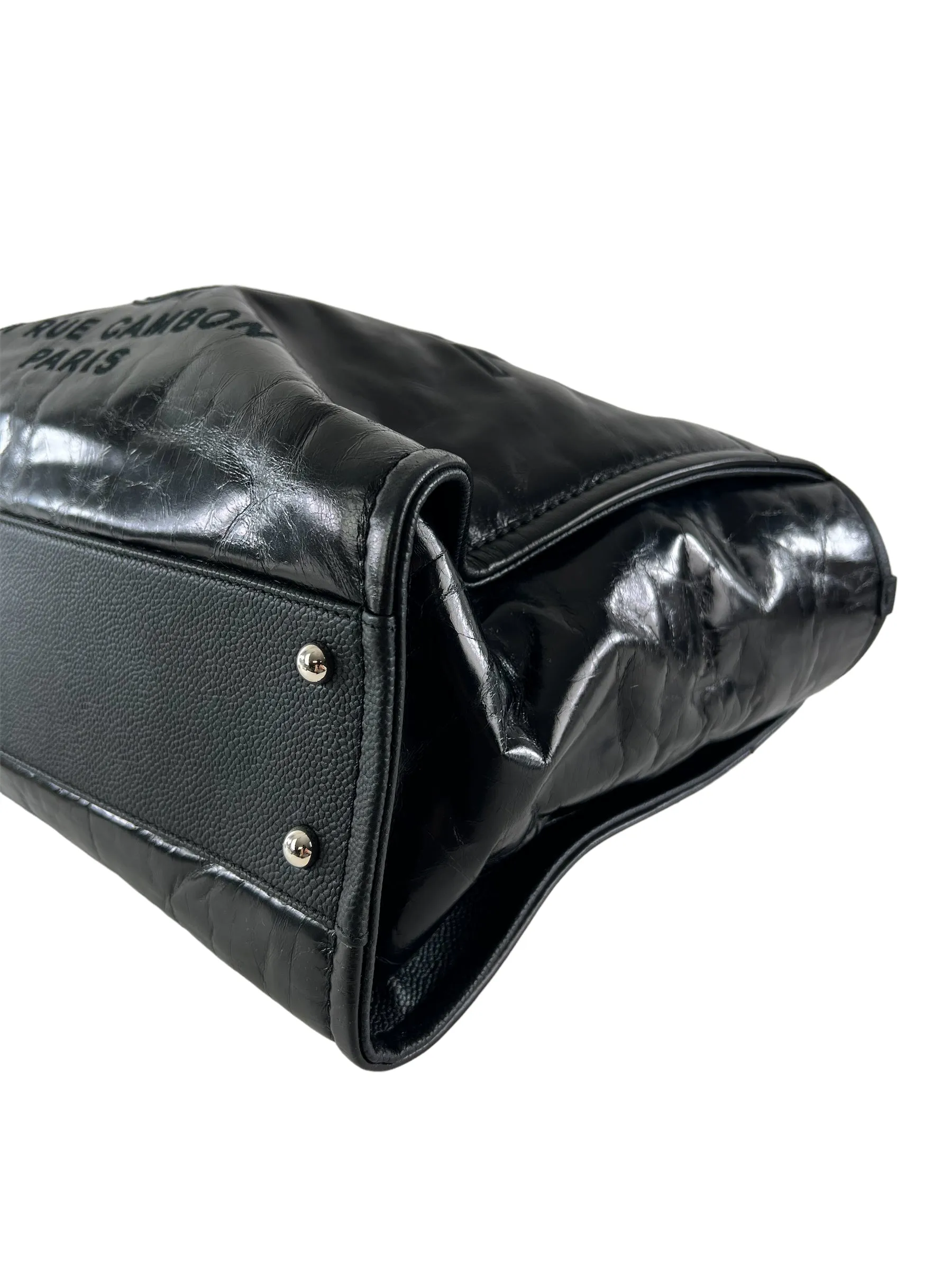 Chanel Black Coated Leather Deauville Shopping Tote