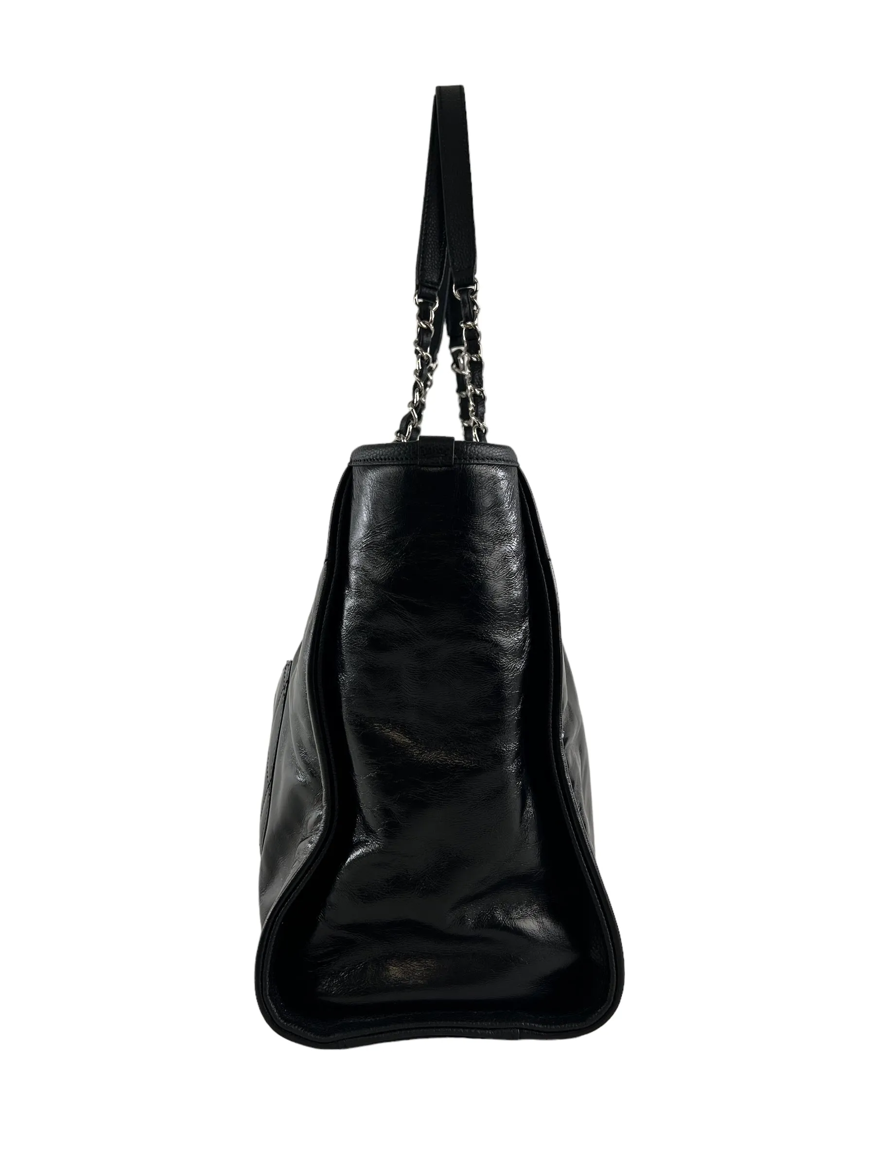 Chanel Black Coated Leather Deauville Shopping Tote