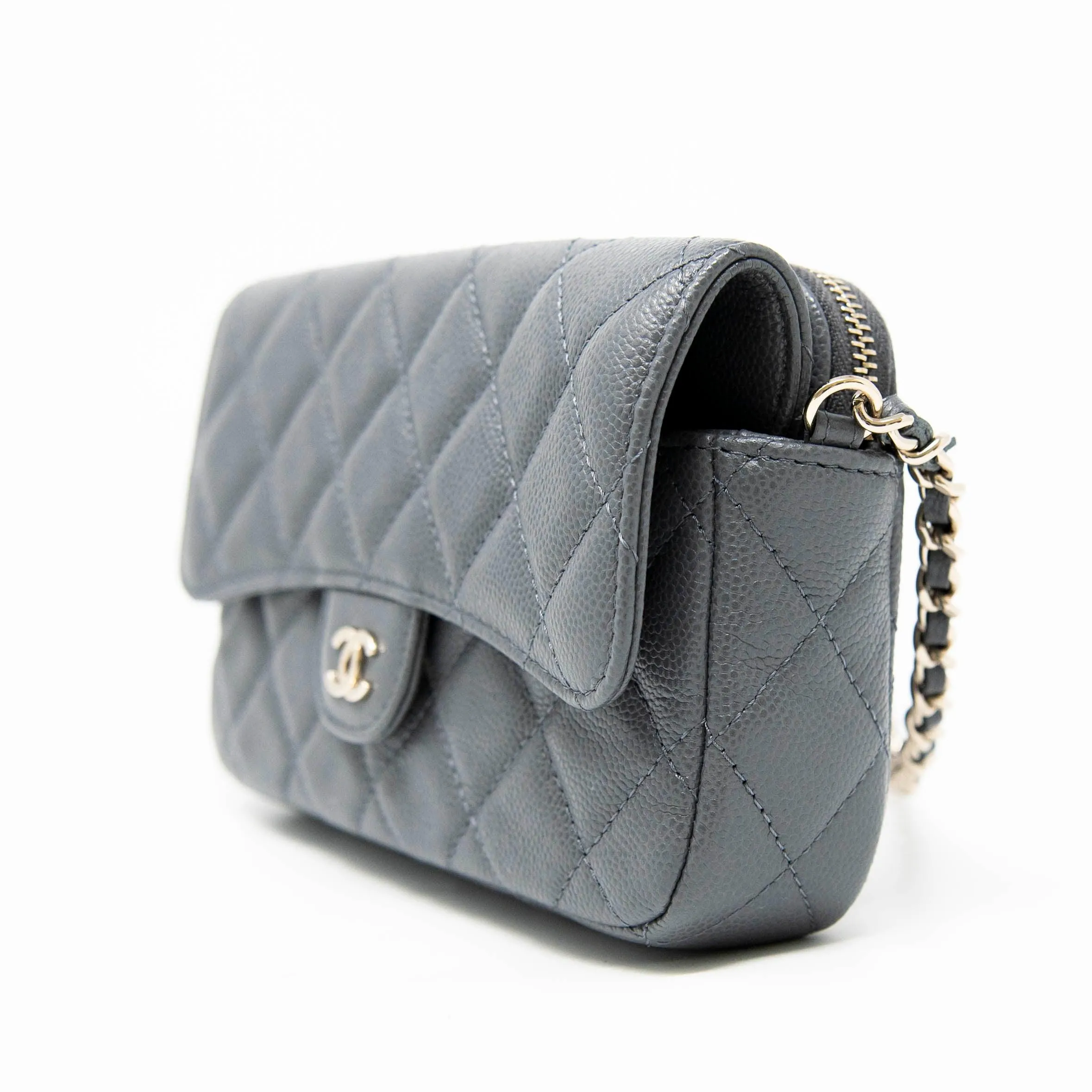 Chanel Grey Flap Phone Holder with Chain