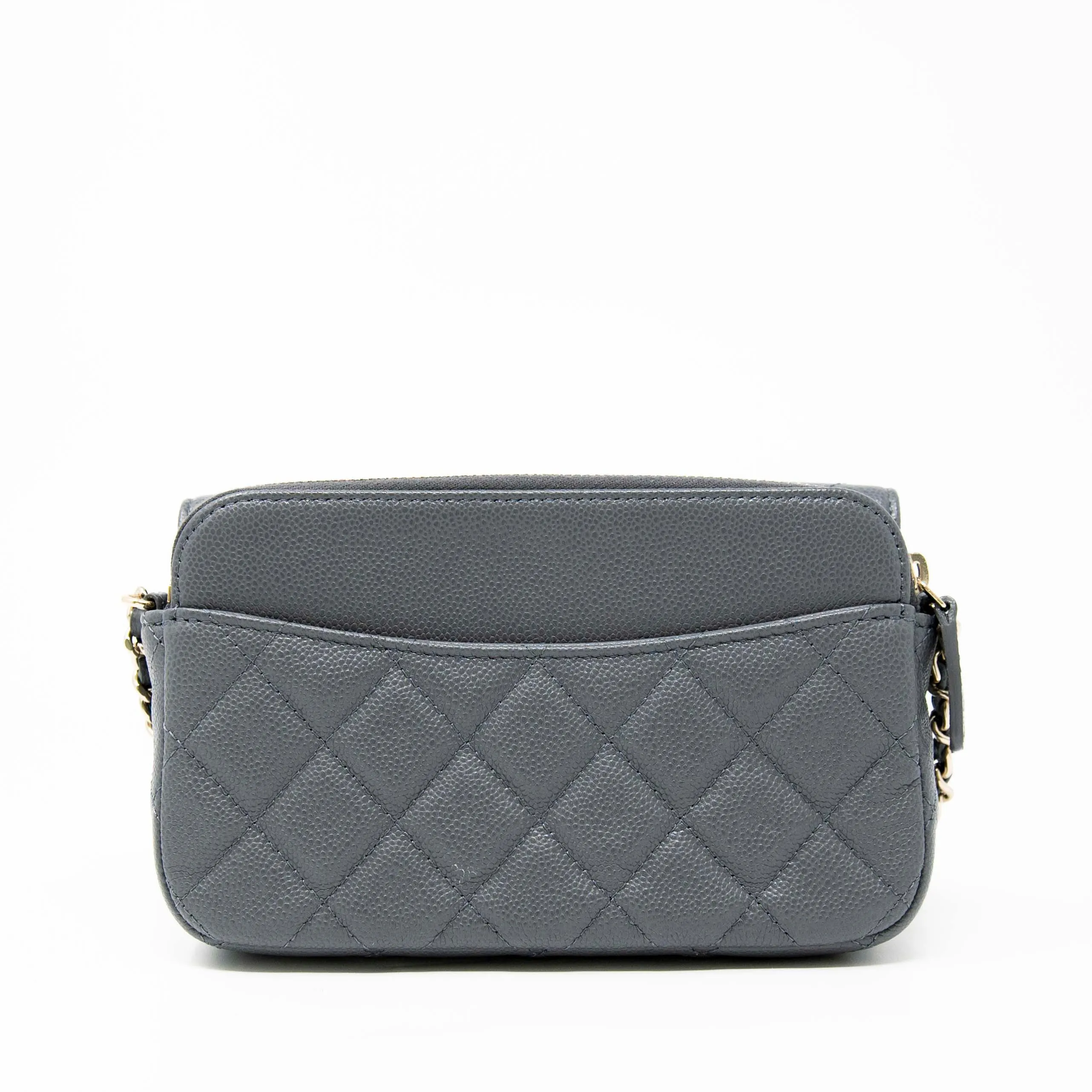 Chanel Grey Flap Phone Holder with Chain