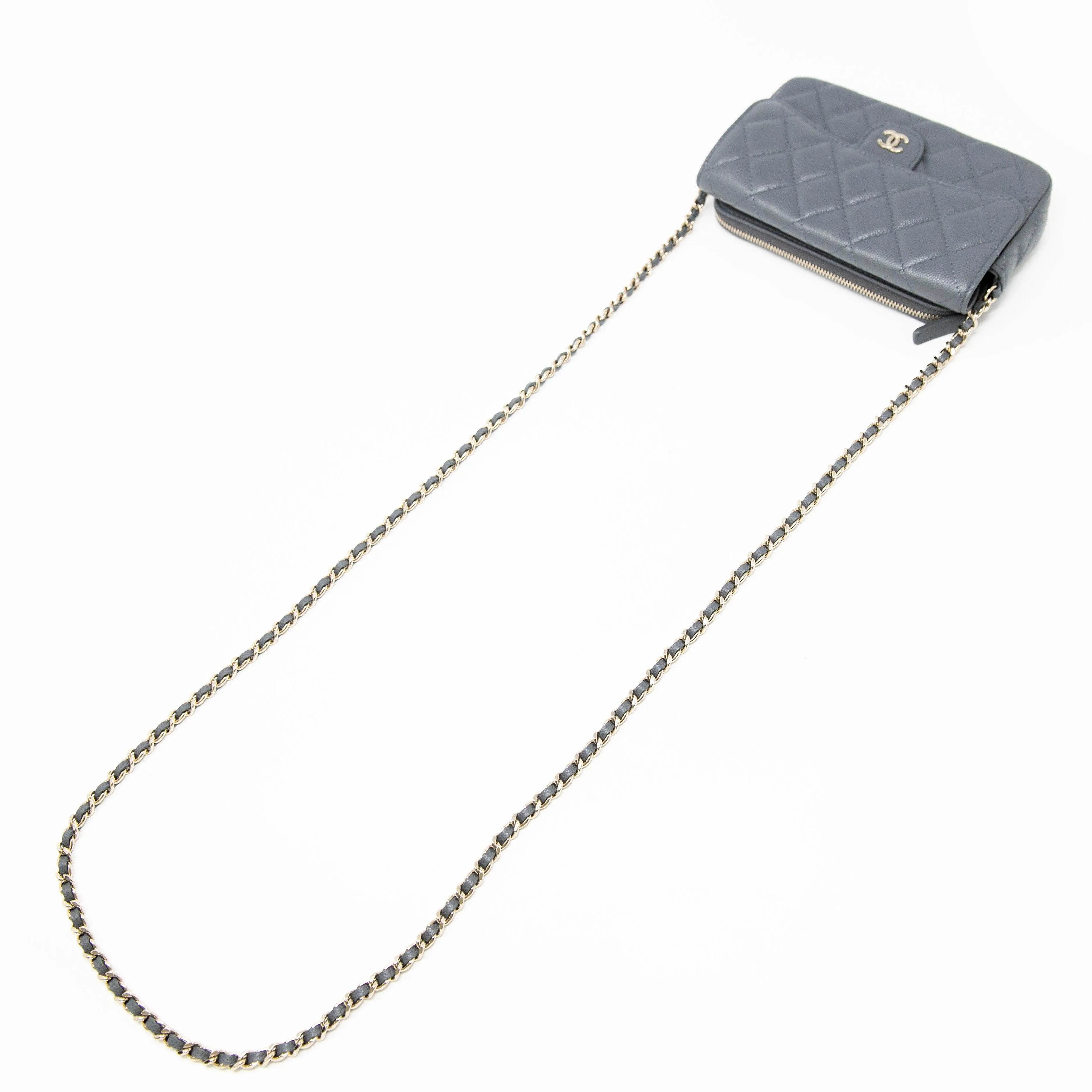 Chanel Grey Flap Phone Holder with Chain
