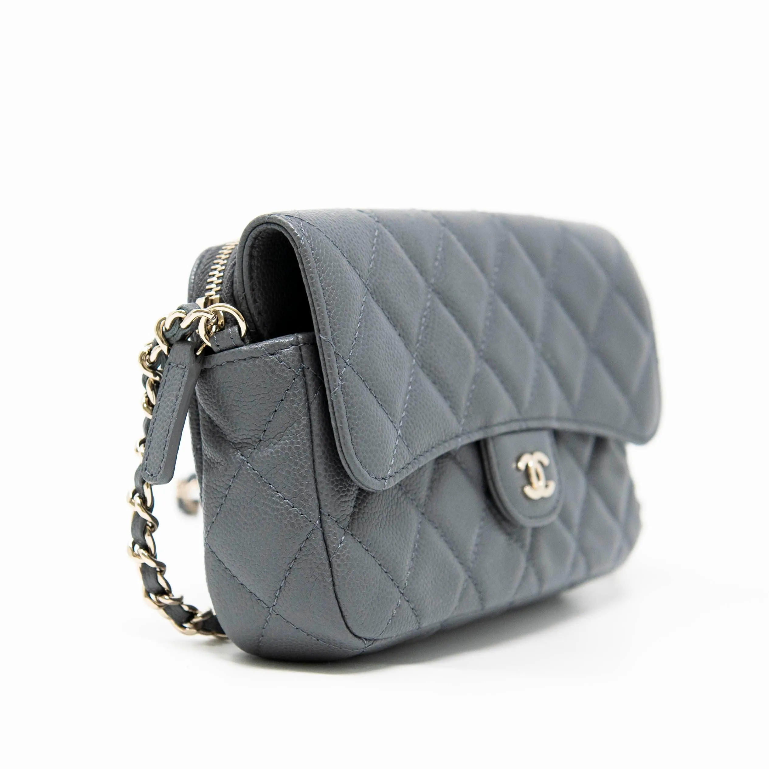 Chanel Grey Flap Phone Holder with Chain