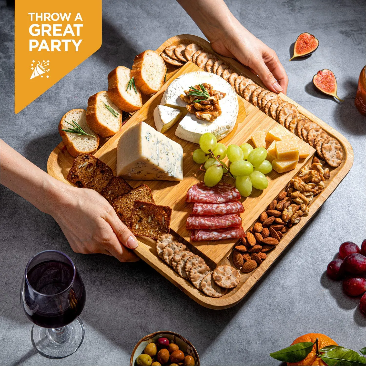 Cheese Board and Knife Set - Premium Bamboo Wood Charcuterie Board Set