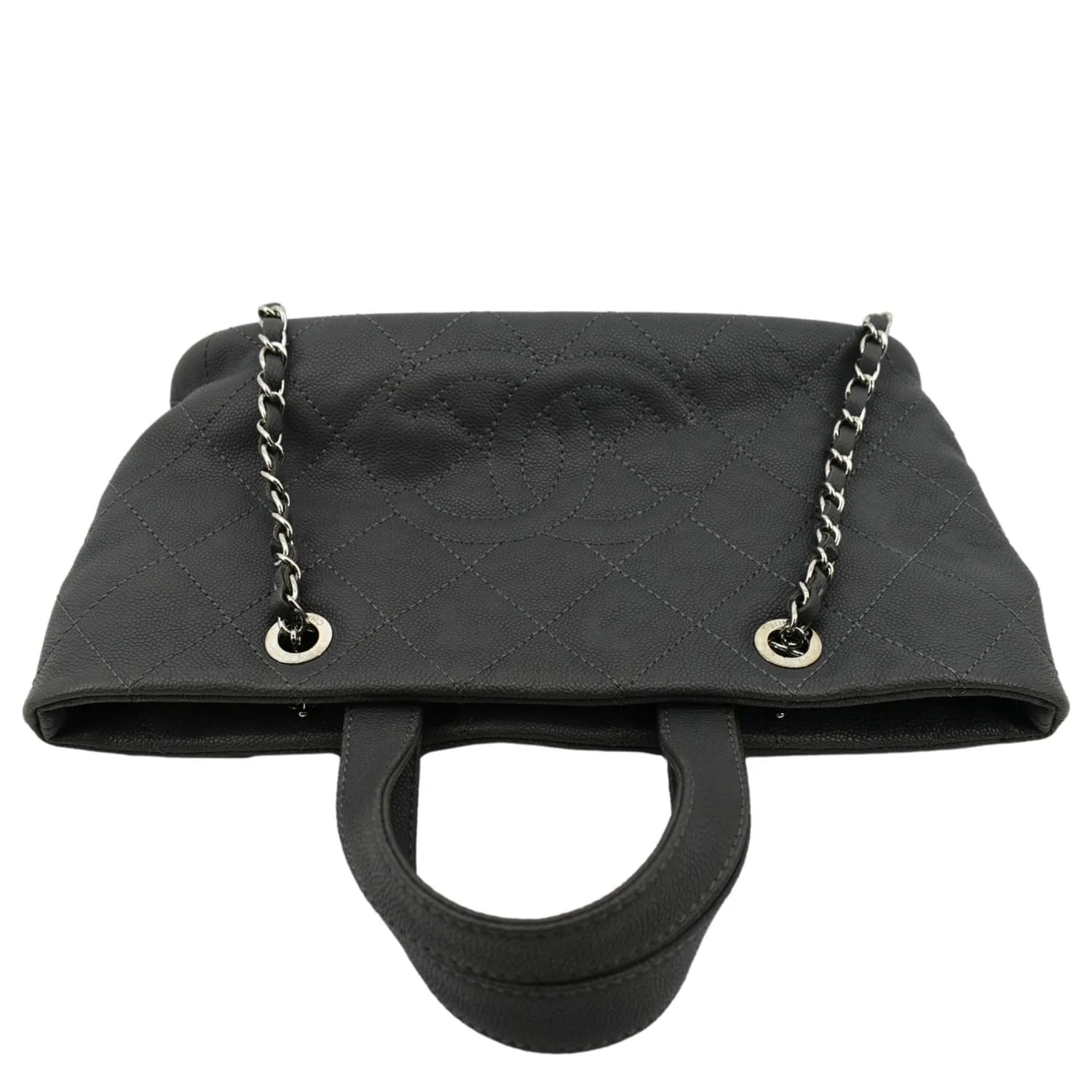CL Quilted Caviar Leather Shopping Tote Bag Dark Grey