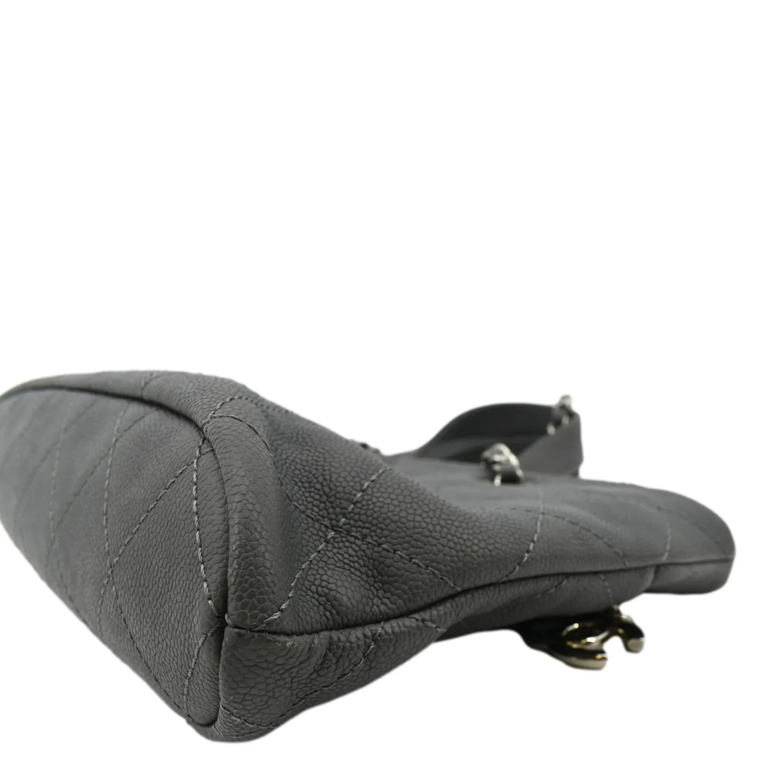 CL Quilted Caviar Leather Shopping Tote Bag Dark Grey