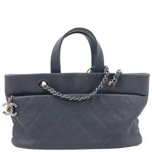 CL Quilted Caviar Leather Shopping Tote Bag Dark Grey