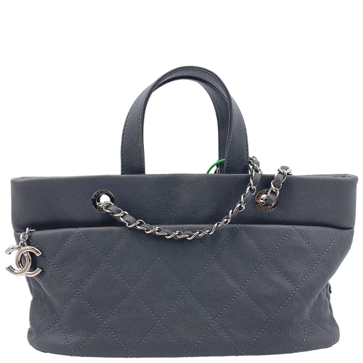 CL Quilted Caviar Leather Shopping Tote Bag Dark Grey