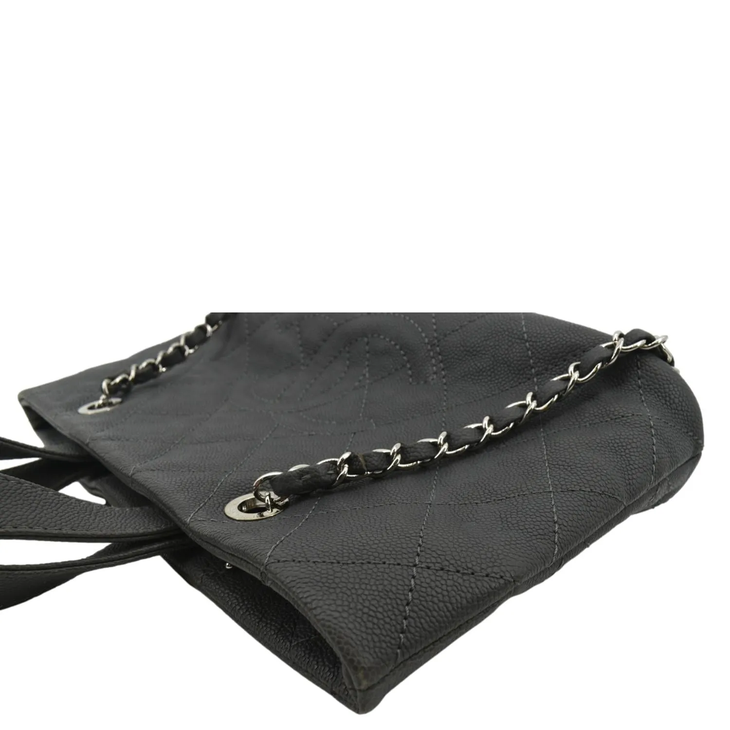CL Quilted Caviar Leather Shopping Tote Bag Dark Grey
