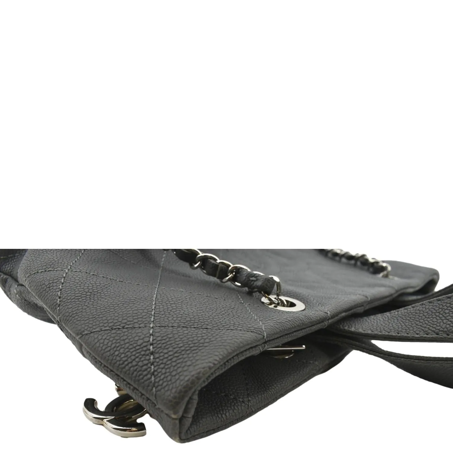 CL Quilted Caviar Leather Shopping Tote Bag Dark Grey