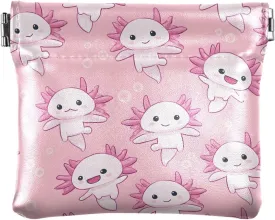 Coin Purse for Women Cute Pink Axolotl Bubbles Coin Pouch Change Holder PU Leather Mini Wallet Portable Coin Bag Money Pocket