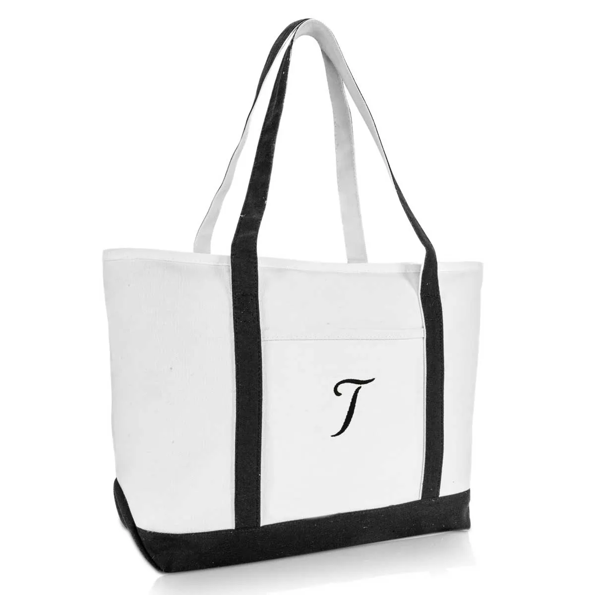 Dalix  Initial A-Z Premium Tote Bag in Black
