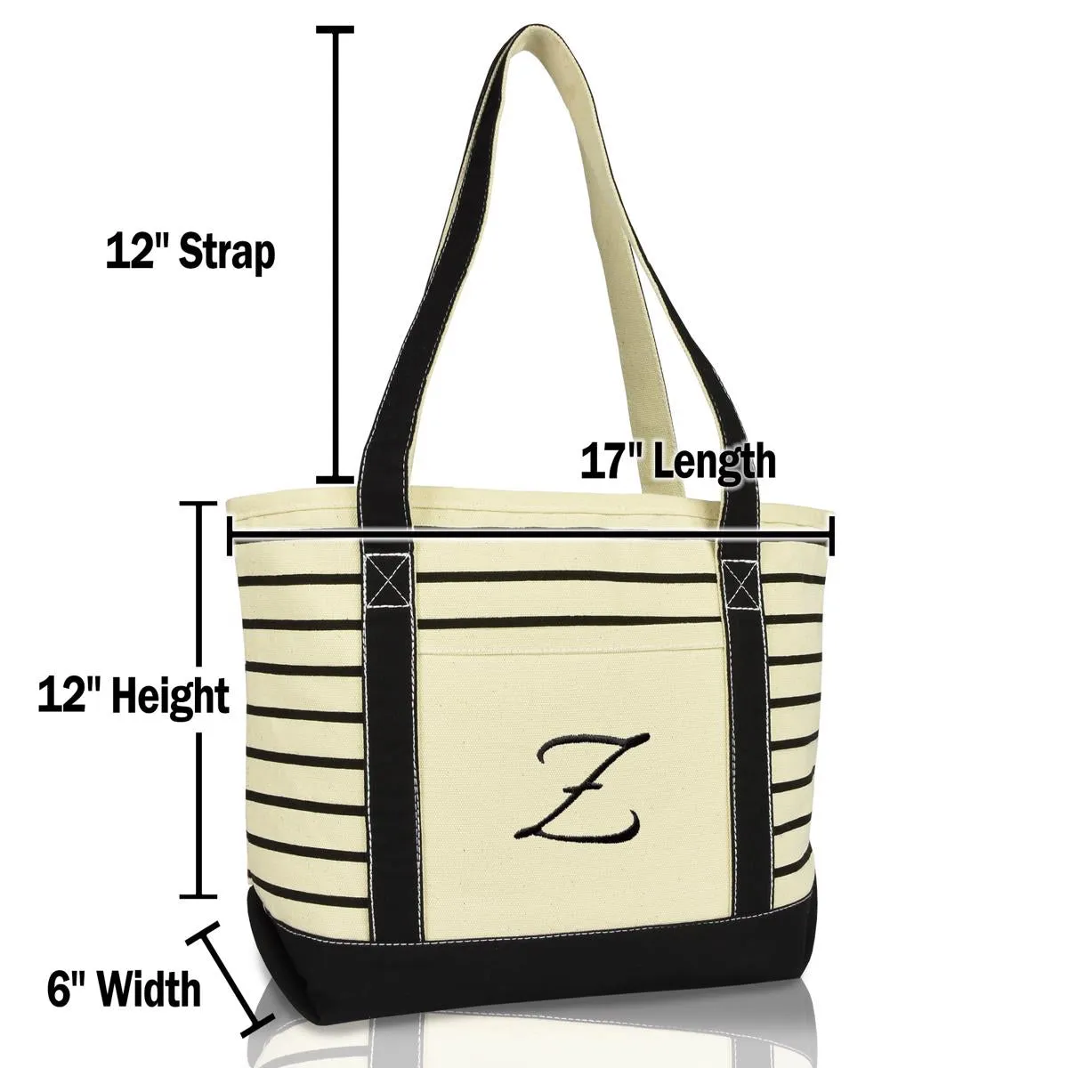 Dalix Striped Z-Initial Tote Bag Womens Ballent Letter Z