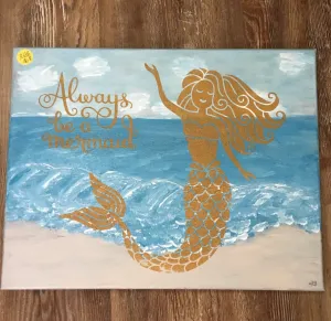 DIY Home Decor - “Always be a Mermaid” Canvas Art, Blue/Gold Beach