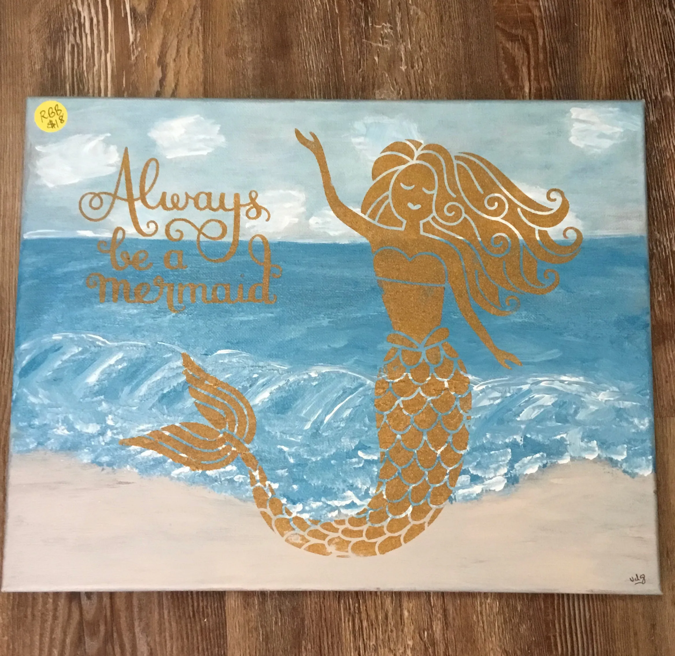 DIY Home Decor - “Always be a Mermaid” Canvas Art, Blue/Gold Beach
