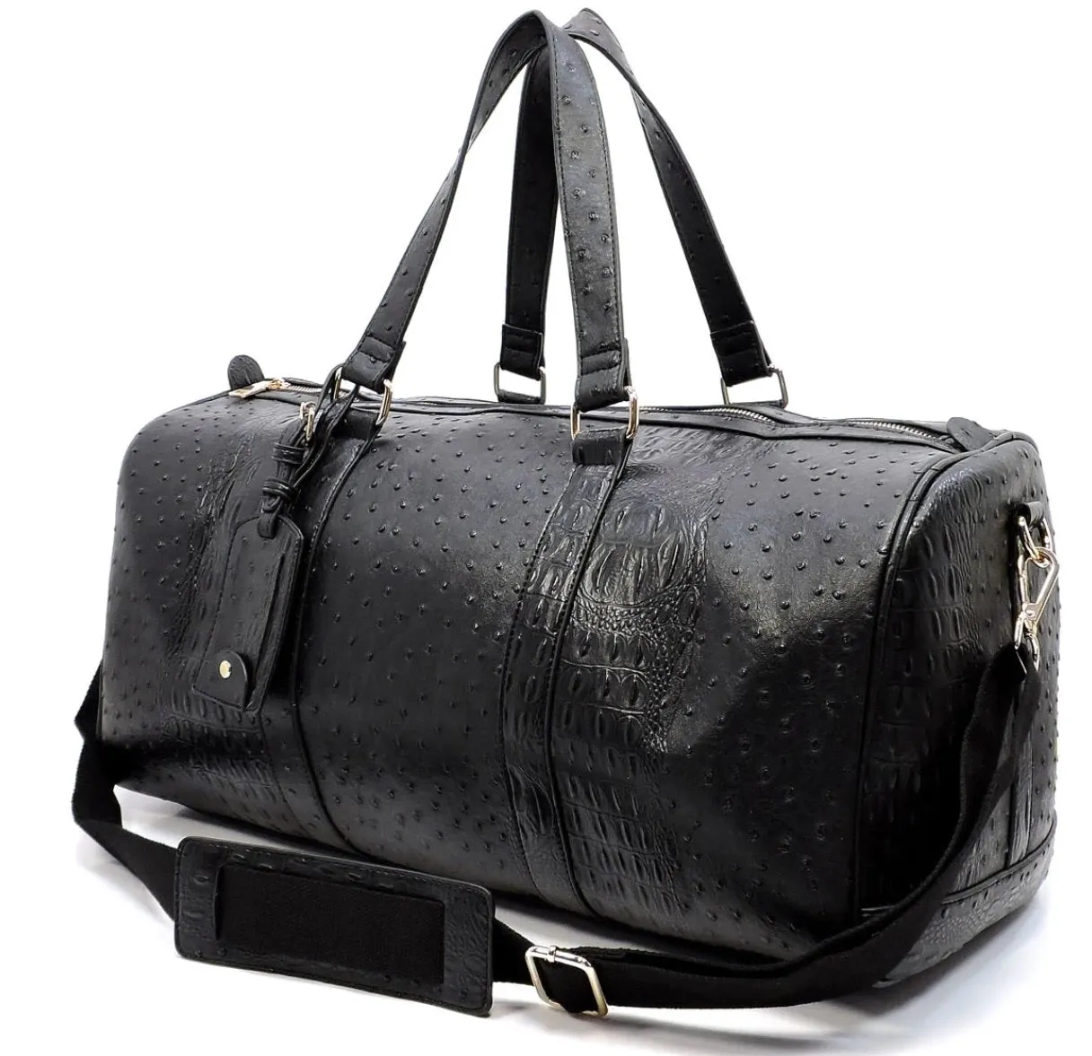 Embroidered Delta Sigma Theta Faux Ostrich Duffel Bag with Cylinder Cosmetic Bag