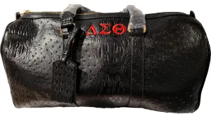 Embroidered Delta Sigma Theta Faux Ostrich Duffel Bag with Cylinder Cosmetic Bag