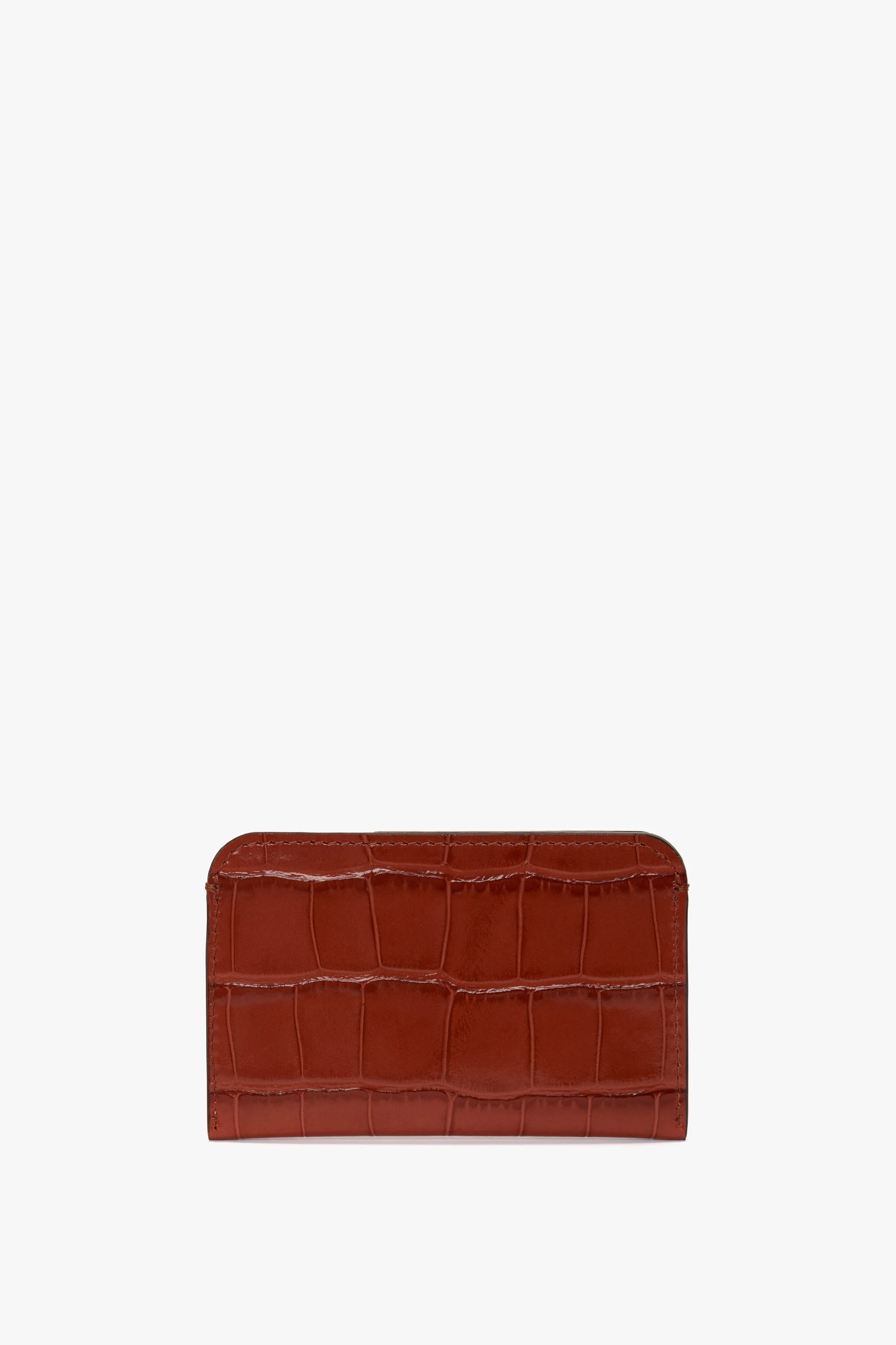 Envelope Card Holder In Brick Red Croc Embossed Leather