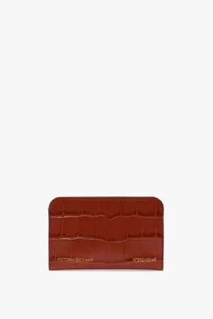 Envelope Card Holder In Brick Red Croc Embossed Leather