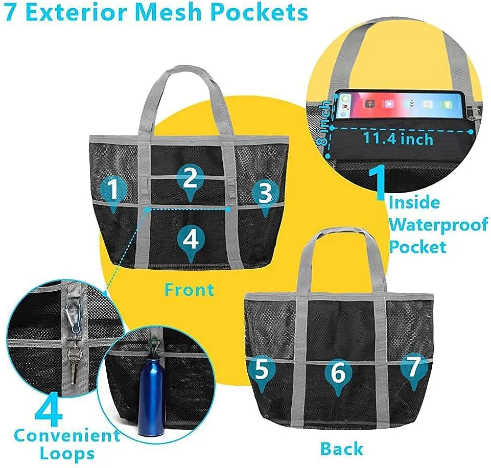 F-color Mesh Beach Bag Family - Large Tote Bag for Cruise Pool Toys Beach Vacation Essentials